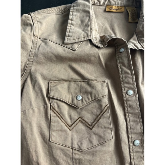 Wrangler Womens Western Pearl Snap Shirt Tan Cotton Stretch Cowgirl Medium - Picture 4 of 14